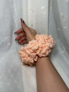 ハンドメイド もふもふシュシュ ピンク ヘアアクセサリー