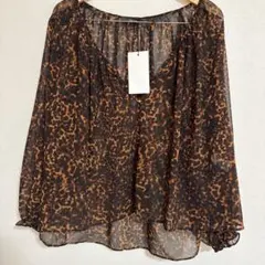 新品ZARA 難あり レオパード柄長袖シフォンカットソー カーディガンSブラウン