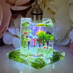 No562 LED付きオルゴナイト 金魚と鳥居☆ペリドット＆クリスタル☆
