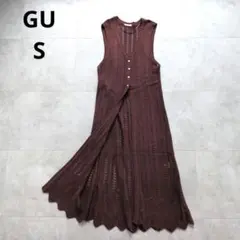 GU レーシーニットジレ ロング丈 ベスト ブラウン S