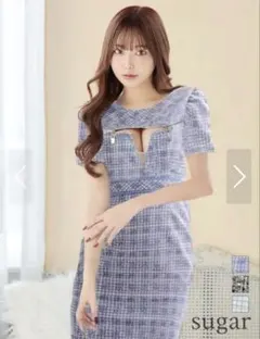 Sugar ローブドフルール キャバ ドレス 半袖 チェック ツイード