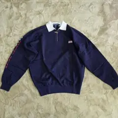 【希少】90s ポロスポーツ ハーフジップ スウェット L ヴィンテージ 紺×白