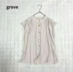 【グローブ】トップス　ブラウス　ノーカラーシャツ　半袖　ノースリーブ　エレガント