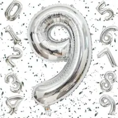 9 数字バルーン 風船 シルバー アルミ風船 誕生日 90cmのサムネイル