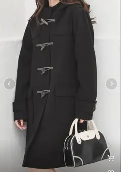 Honeys ロングダッフルコート L 黒 フード付き