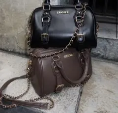 DIANTE チェーンベルト ボストンバッグ ブラック