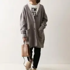 【美品】FRAMeWORK ワイドVネックカーディガン　グレージュ
