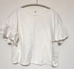 UNIQLOホワイト Vネック フリル袖 Tシャツ S