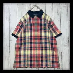 【ポロバイラルフローレン】マドラスチェック☆半袖ポロシャツ☆緑ポニー 90s M
