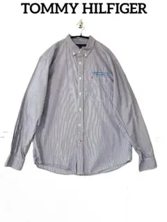 TOMMY HILFIGER 青ストライプ ボタンダウンカラーシャツ