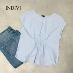 INDIVI インディヴィ ウエストギャザー ストライプブラウス ブルー 38のサムネイル