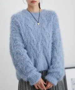 vis＊美品 モールファーケーブルニット