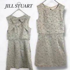 【ジルスチュアート】花柄ジャガードノースリーブワンピース バックリボン ミニ丈