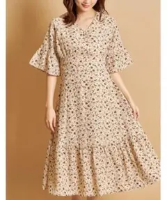 トッコ クローゼット Ｖネックフラワープリントフレア切り替えワンピース