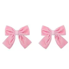 ベロア リボン バレッタ 2個セット ヘアクリップ レディース (ピンク)