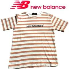 美品『ニューバランス』レディース　ボーダーピンク【L】ロゴTシャツ