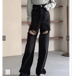 GRL ダメージカットオフストレートデニムパンツ［Cu492］S