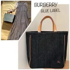 バーバリー　ブルーレーベル　ブラックデニム トートバッグ レザーハンドル