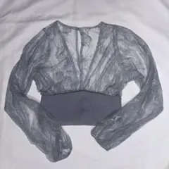 GRL シースルー 花柄レース 長袖トップス グレー L