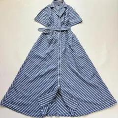 ブルックスブラザーズ リネン コットン ストライプ ワンピース　M マキシ丈