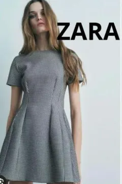 最終値下げ★ZARA 　千鳥格子　ミニワンピース　フレア　Lサイズ