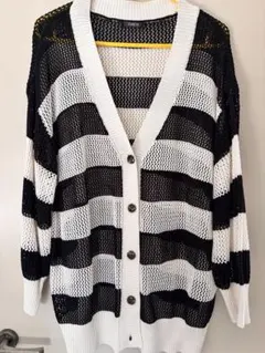 ストライプデザイン 長袖カーディガン 4L