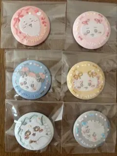 ちいかわ刺繍缶バッジ２　ちいかわ　シーサー　あのこ　古本屋　ラッコ　６個セット
