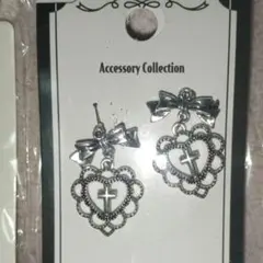 イヤリングセット ハート黒と銀色。シマエナガイアリング2個計4点