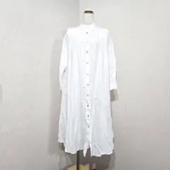 HUG.U 白 シャツワンピース ロング バンドカラー 羽織り