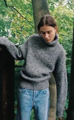 ZARA オーバーサイズ タートルネックニット グレー S