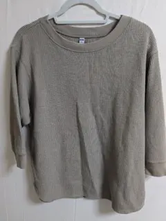 ユニクロ　UNIQLO　ワッフル　クルーネックT　七分丈　L