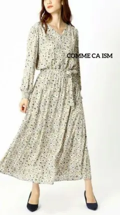 COMME CA ISM 花柄 マキシワンピース　ベージュ