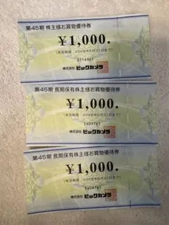 ビックカメラ 株主優待券 3枚セット 3000円分