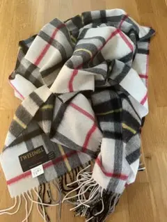 TWEEDMILL チェック柄ストール　白　赤　グレー　黄色　大判　ツイードミル