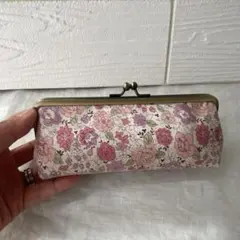かぎ針収納ケース　コンパクトペンケース　メガネケース　yuwaピンク花柄