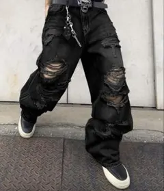 swag y2k ブラック　ダメージジーンズ