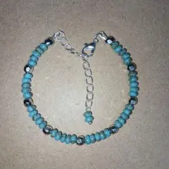 ハンドメイドブレスレット　ターコイズブルー　シルバー(他の商品と同封で100円)