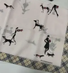 新品 BURBERRY 犬と女性のイラスト ハンカチ50㎝