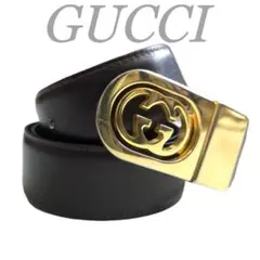 グッチ　GUCCI　ゴーグルバックル　ベルト　黒系　ロゴ　GG　ユニセックス