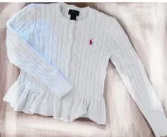 ラルフローレン ケーブルニットペプラムカーディガン キッズサイズ M 白