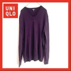 【美品】UNIQLO ユニクロ　エクストラファインメリノVネックセーター　L 紫