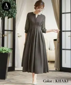 美品 GIRL カーキ レーススリーブXラインキーネックロング Lサイズ