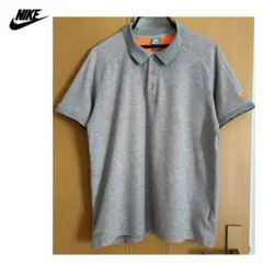 NIKE 半袖ポロシャツ　グレー裏地オレンジ　バックポケットDRY-FIT L