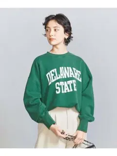 BEAUTY&YOUTH コットン裏毛カレッジロゴスウェットプルオーバー