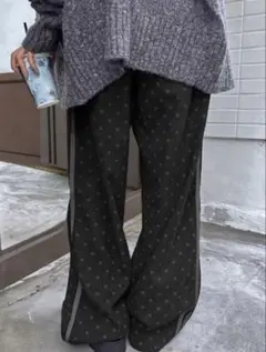 SHEIN ドット柄 ワイドパンツ ブラック