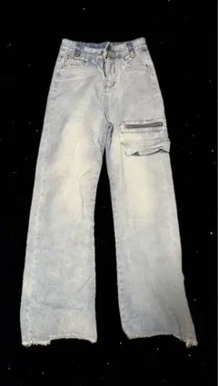 ライトブルー ワイドレッグデニムパンツ