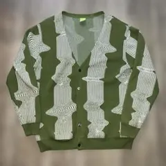 HUF カーディガン　GREEN×WHITE