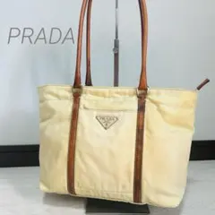 PRADA プラダ ナイロン×レザー トートバッグ 三角ロゴプレート ベージュ系