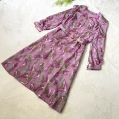 【美品】古着　花柄ワンピース　総柄　レトロ　花柄プリント　長袖　エレガント【F】