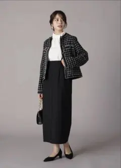 FENNEL M〜Lサイズ　ノーカラー黒白チェックジャケット　卒業式　入学式